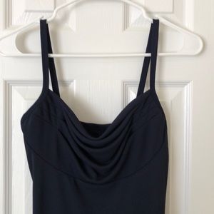 Long sleeveless formal dress in navy blue